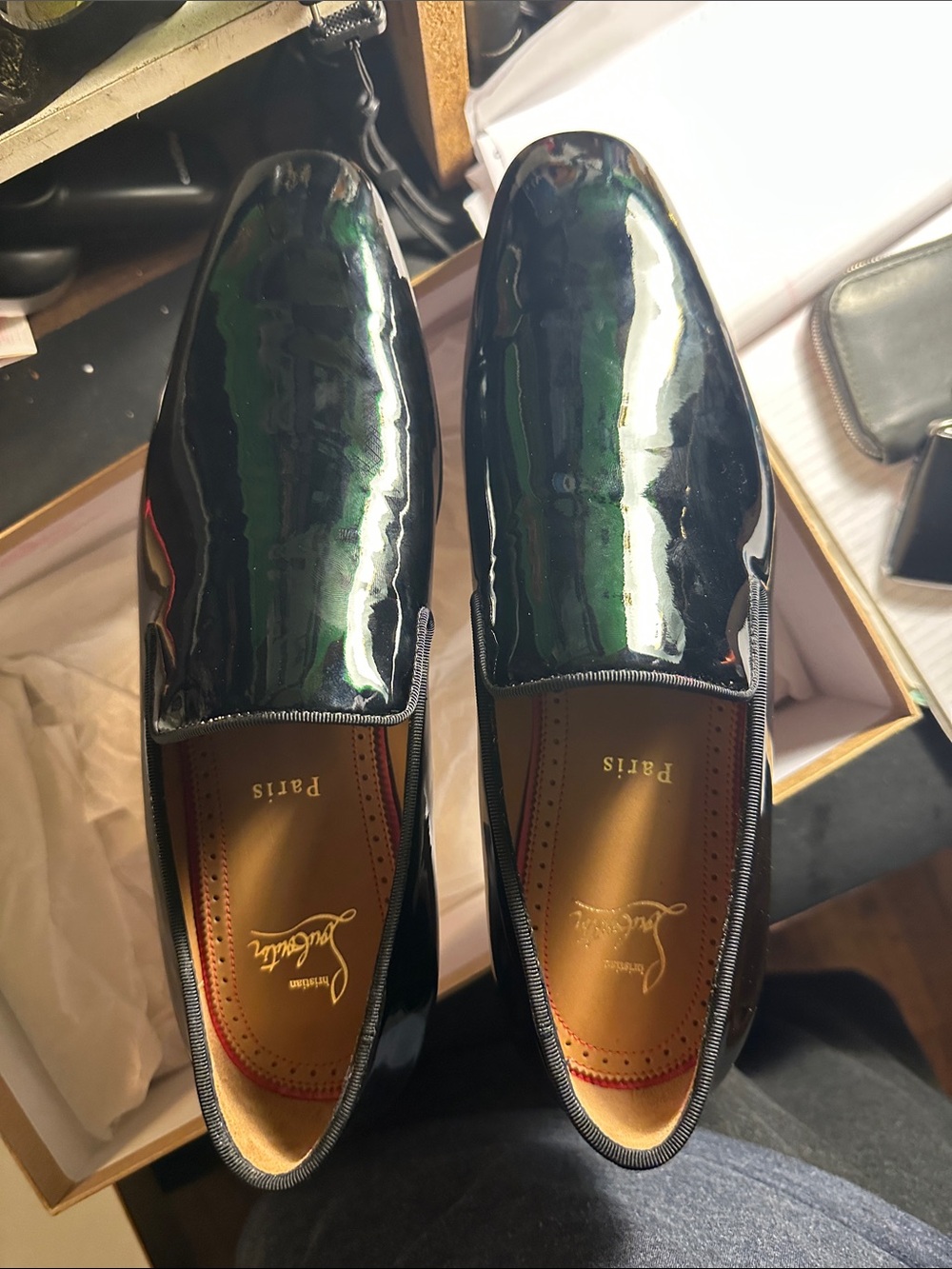 Christian Louboutin Men’s Black Patent Leather Slip-On Loafers